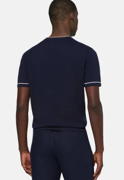 T-shirt Di Maglia Navy In Cotone Crêpe