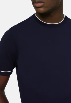 T-shirt Di Maglia Navy In Cotone Crêpe